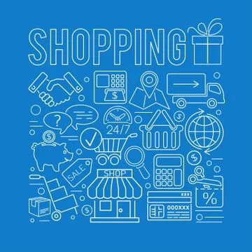 Online Shopping Thin Lines Web Icon Concept Stock Illustration