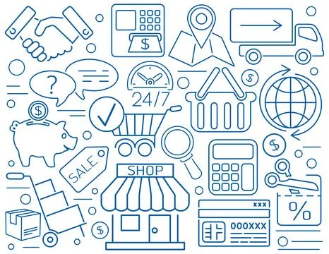 Online Shopping Thin Lines Web Icon Concept Ilustración de archivo