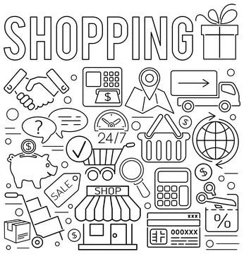 Online Shopping Thin Lines Web Icon Concept 스톡 일러스트