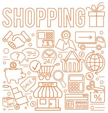 Online Shopping Thin Lines Web Icon Concept Ilustración de archivo