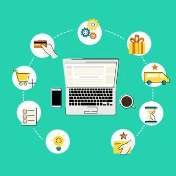 Online shopping upper view Stock Illustration