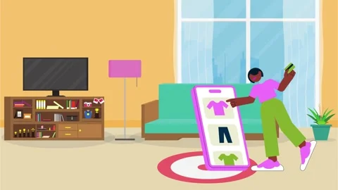 Online shopping using a big smartphone at home. 4k video. Stock Footage 281699867