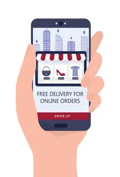 Online shopping using devices. Mobile marketing and PPC technology. Illustrazione stock