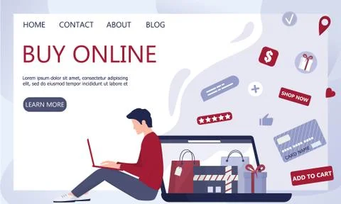 Online shopping using devices. Modern technology, internet and e-commerce Illustrazione stock