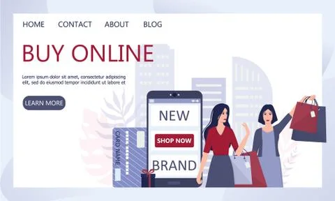 Online shopping using devices. Modern technology, internet and e-commerce Illustrazione stock
