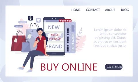 Online shopping using devices. Modern technology, internet and e-commerce Illustrazione stock