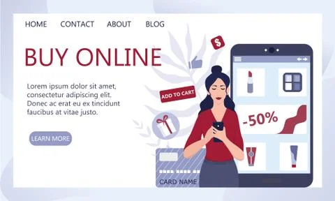 Online shopping using devices. Modern technology, internet and e-commerce Illustrazione stock