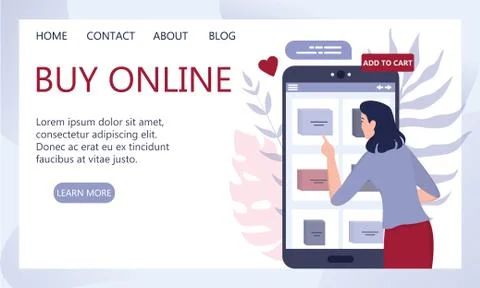Online shopping using devices. Modern technology, internet and e-commerce Illustrazione stock
