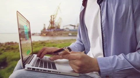 Online shopping. Using laptop. Stock Footage 90174212