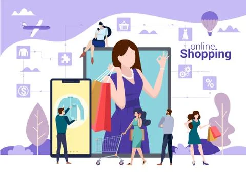 Online shopping vector concept with people choosing. Stock Illustration