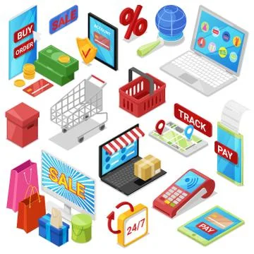 Online shopping vector e-commerce technology with digital payment in internet Stock Illustration