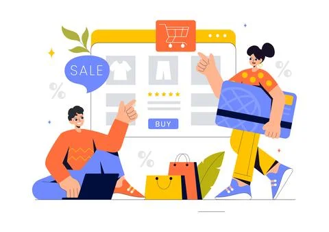 Online Shopping Vector Illustration Featuring People Using Smartphones for .. イラスト素材