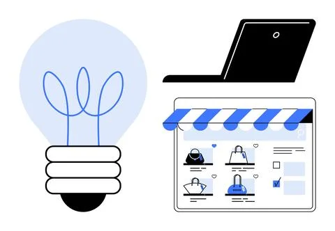 Online shopping website development with innovative ideas and technology co.. Illustrazione stock