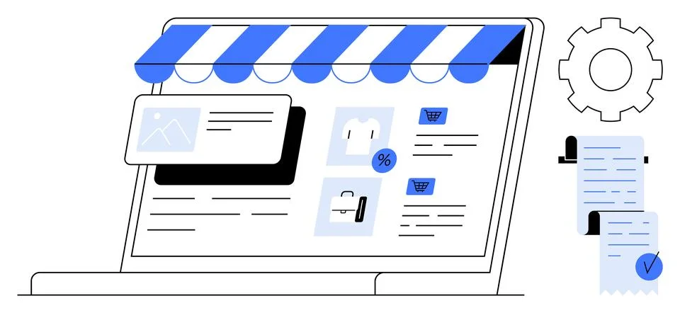 Online Shopping Website with E-commerce Features and Receipt Processing Icon Stock Illustration