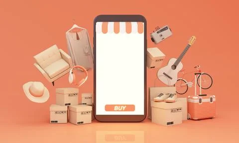 Online shopping website mobile application digital marketing store on mobile  Stock Illustration