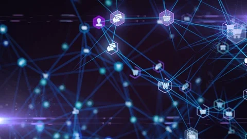 Online shopping wireless payment network to buy and sell node animation Stock Footage 118798830