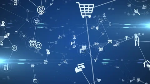 Online shopping wireless payment network to buy and sell node animation Stock Footage 126026617