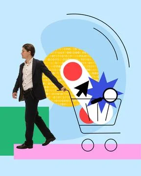 Online shopping. Young man, programmer working on software development for Foto stock