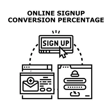 Online signup conversion percentage data metrics dashboard Stock Illustration