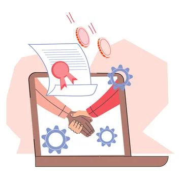 Online smart contracts a secure way to establish partnerships and make deal. Stock Illustration