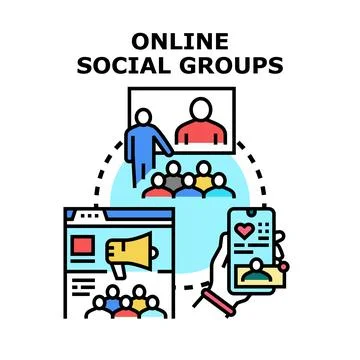 Online social groups representing community interaction and digital communi.. Illustrazione stock