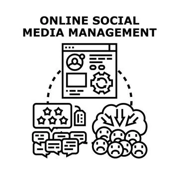 Online social media management strategy analyzing customer feedback Illustrazione stock