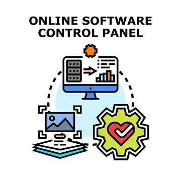 Online software control panel managing cloud computing system Illustrazione stock