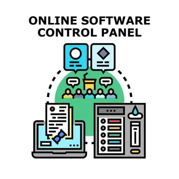 Online software control panel managing digital services Illustrazione stock