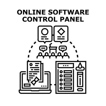 Online software control panel managing digital services Illustrazione stock