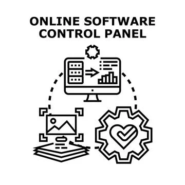 Online software control panel managing cloud computing system Stock Illustration