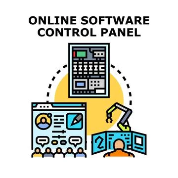 Online software control panel managing digital operations Stock Illustration