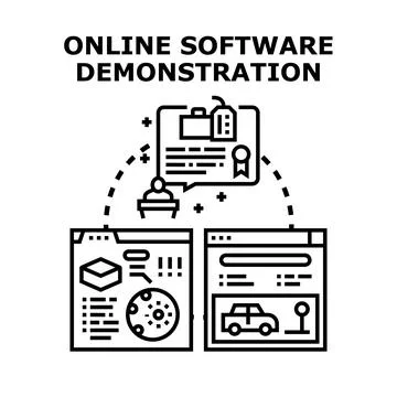 Online software demonstration concept illustrating virtual presentation Illustrazione stock