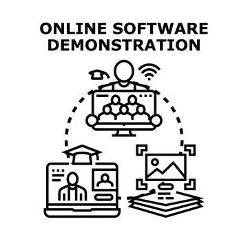 Online software demonstration for virtual learning webinar Illustrazione stock