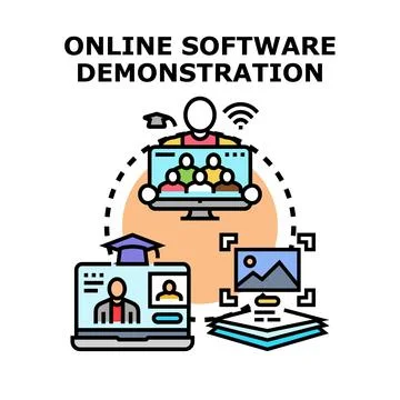 Online software demonstration for virtual learning webinar イラスト素材