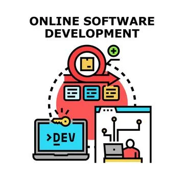 Online software development process building digital products 库存插图