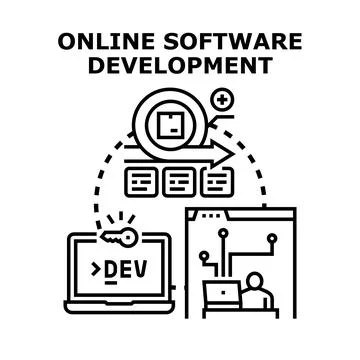 Online software development process building digital products Stock Illustration