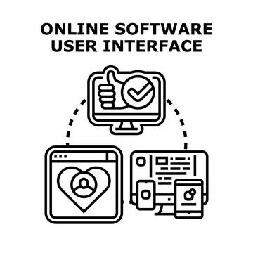 Online software user interface connecting multiple devices with user feedback 库存插图