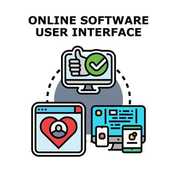 Online software user interface connecting multiple devices with user feedback 库存插图