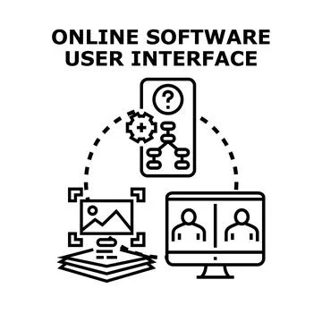 Online software user interface platform displaying digital services Ilustración de archivo