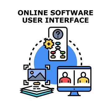 Online software user interface platform displaying digital services Stock Illustration
