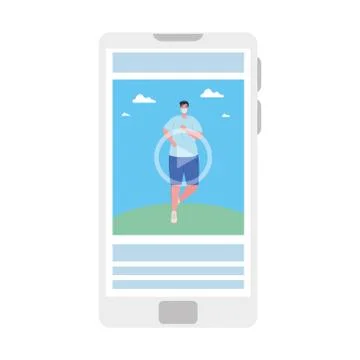 Online sport tutorial, man wearing medical mask, in smartphone practicing sport Stock Illustration