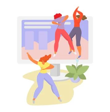 Online sport tutorial vector illustrations, cartoon woman man characters in イラスト素材