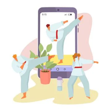 Online sport tutorial vector illustrations, cartoon woman man characters in 스톡 일러스트