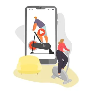 Online sport tutorial vector illustrations, cartoon woman man characters in Stock Illustration