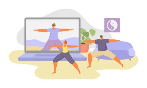 Online sport tutorial vector illustrations, cartoon woman man characters in 스톡 일러스트