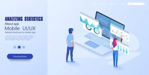 Online statistics and data Analytics. Digital money market. Expert team for D Stock Illustration