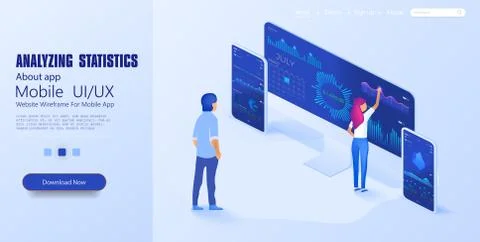 Online statistics and data Analytics. Digital money market. Expert team for D Stock Illustration