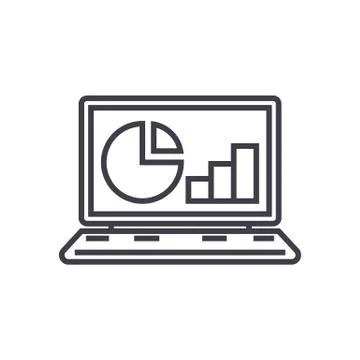 Online statistics, data analytics vector line icon, sign, illustration on whi 스톡 일러스트