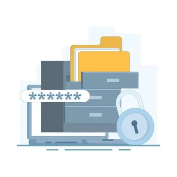 Online Storage Concept, storing Files and folders on online server. Stock Illustration