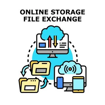 Online storage file exchange cloud computing concept 库存插图